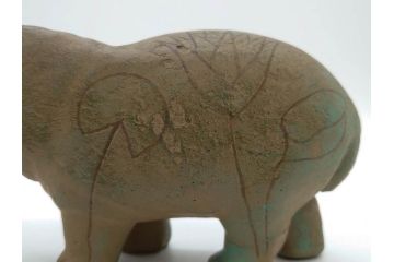 イギリス　BMP(大英博物館?)　カバ　存在感のある置物3点セット(青いカバ、エジプト、動物、アニマル、オブジェ、ディスプレイ)(R-081871)
