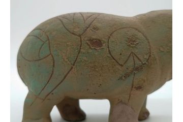 イギリス　BMP(大英博物館?)　カバ　存在感のある置物3点セット(青いカバ、エジプト、動物、アニマル、オブジェ、ディスプレイ)(R-081871)