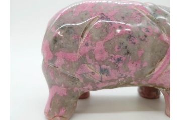 カバ　お部屋のアクセントになる置物3点セット(彫刻、動物、アニマル、アフリカ、ジンバブエ、オブジェ、ディスプレイ)(R-081872)