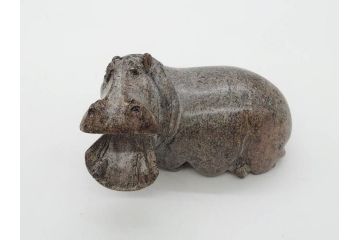 カバ　お部屋のアクセントになる置物3点セット(彫刻、動物、アニマル、アフリカ、ジンバブエ、オブジェ、ディスプレイ)(R-081872)