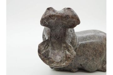 カバ　お部屋のアクセントになる置物3点セット(彫刻、動物、アニマル、アフリカ、ジンバブエ、オブジェ、ディスプレイ)(R-081872)