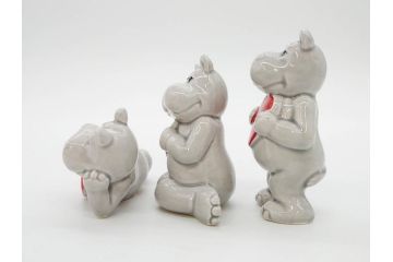 カバ　日本製　ユーモアあふれる置物15点セット(動物、アニマル、オブジェ、ディスプレイ)(R-081873)