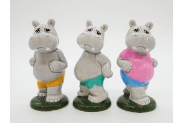 カバ　日本製　ユーモアあふれる置物15点セット(動物、アニマル、オブジェ、ディスプレイ)(R-081873)