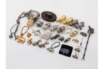 Hudson(ハドソン)　錫　925　アクセサリー　色々なデザインが楽しめるカバ小物29点セット(動物、アニマル、ピューター、ピアス、カフス、ネックレス、ブローチ、コルク栓、キーホルダー、置物、オブジェ、ディスプレイ)(R-081874)
