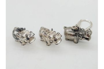 Hudson(ハドソン)　錫　925　アクセサリー　色々なデザインが楽しめるカバ小物29点セット(動物、アニマル、ピューター、ピアス、カフス、ネックレス、ブローチ、コルク栓、キーホルダー、置物、オブジェ、ディスプレイ)(R-081874)