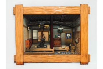 心峰　木彫　緻密でリアルな匠の技が光る立体額(遠近法応用額、壁掛け、壁飾り、古民家、ディスプレイ)(R-081880)