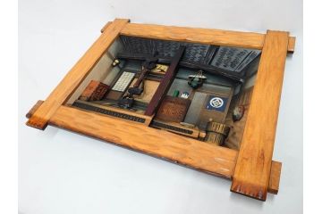 心峰　木彫　緻密でリアルな匠の技が光る立体額(遠近法応用額、壁掛け、壁飾り、古民家、ディスプレイ)(R-081880)