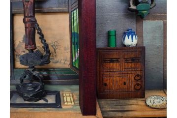 心峰　木彫　緻密でリアルな匠の技が光る立体額(遠近法応用額、壁掛け、壁飾り、古民家、ディスプレイ)(R-081880)