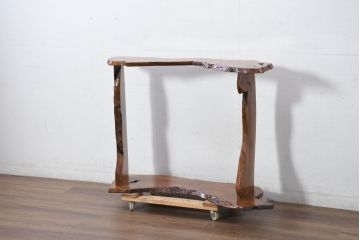中古　美品　国産職人手作り　自然な形をそのまま活かした造りが魅力的な飾り棚(飾り台、花台、ディスプレイ)(R-081886)
