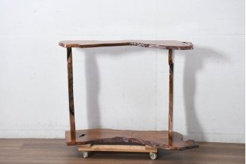 中古　美品　国産職人手作り　自然な形をそのまま活かした造りが魅力的な飾り棚(飾り台、花台、ディスプレイ)(R-081886)