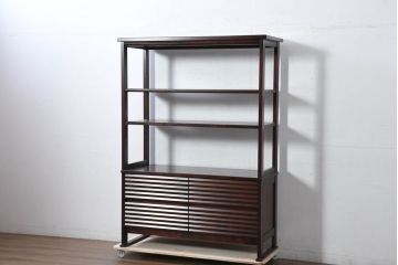 中古　未使用展示品　北海道民芸家具　美しい佇まいと機能性を兼ね備えた引き出し付き飾り棚(陳列棚、収納棚、オープンラック、キャビネット)(定価約30万円)(R-081888)