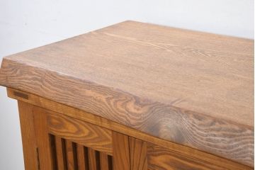 和製ビンテージ　特注!!　高級品　総タモ材　天板極厚1枚板　自然な木の風合いを楽しめる和風サイドキャビネット(サイドボード、戸棚、収納棚、ヴィンテージ)(R-081895)