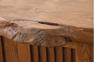 和製ビンテージ　特注!!　高級品　総タモ材　天板極厚1枚板　自然な木の風合いを楽しめる和風サイドキャビネット(サイドボード、戸棚、収納棚、ヴィンテージ)(R-081896)
