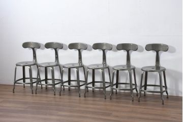 中古　美品　フランス　Nicolle Chair(ニコル・チェア)　Whale Tail(ホエールテイル)　インダストリアルデザインがおしゃれなオールスチールのメタルチェア6脚セット(板座チェア、ダイニングチェア、椅子、イス、バラ売り可能)(定価6脚で約35万円)(R-081913)