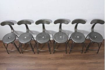 中古　美品　フランス　Nicolle Chair(ニコル・チェア)　Whale Tail(ホエールテイル)　インダストリアルデザインがおしゃれなオールスチールのメタルチェア6脚セット(板座チェア、ダイニングチェア、椅子、イス、バラ売り可能)(定価6脚で約35万円)(R-081913)