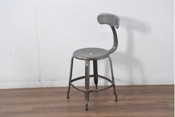 中古　美品　フランス　Nicolle Chair(ニコル・チェア)　Whale Tail(ホエールテイル)　インダストリアルデザインがおしゃれなオールスチールのメタルチェア6脚セット(板座チェア、ダイニングチェア、椅子、イス、バラ売り可能)(定価6脚で約35万円)(R-081913)