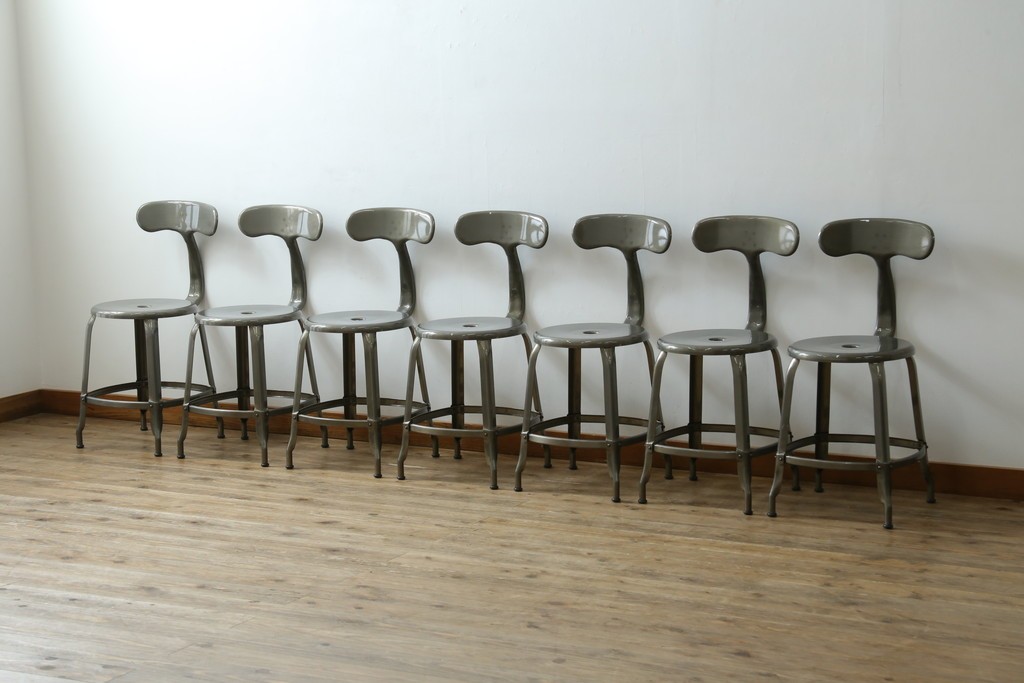 中古　美品　フランス　オールスチール製　Whale Tail(ホエールテイル・チェア)　工業用チェアの名作!　Nicolle Chair(ニコルチェア)7脚セット　定価(7脚合計)約41万円　(R-081914)