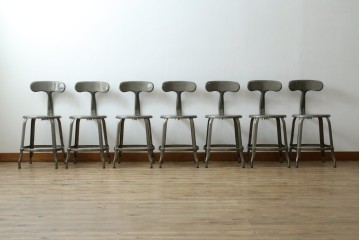 中古　美品　フランス　オールスチール製　Whale Tail(ホエールテイル・チェア)　工業用チェアの名作!　Nicolle Chair(ニコルチェア)7脚セット　定価(7脚合計)約41万円　(R-081914)
