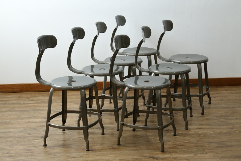 中古　美品　フランス　オールスチール製　Whale Tail(ホエールテイル・チェア)　工業用チェアの名作!　Nicolle Chair(ニコルチェア)7脚セット　定価(7脚合計)約41万円　(R-081914)