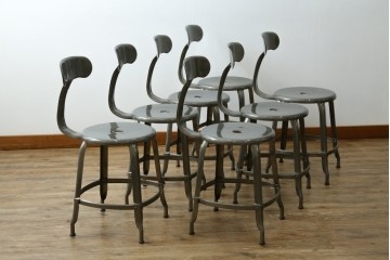 中古　美品　フランス　オールスチール製　Whale Tail(ホエールテイル・チェア)　工業用チェアの名作!　Nicolle Chair(ニコルチェア)7脚セット　定価(7脚合計)約41万円　(R-081914)