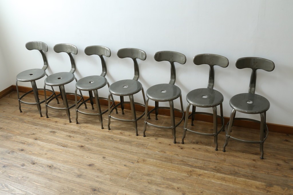 中古　美品　フランス　オールスチール製　Whale Tail(ホエールテイル・チェア)　工業用チェアの名作!　Nicolle Chair(ニコルチェア)7脚セット　定価(7脚合計)約41万円　(R-081914)