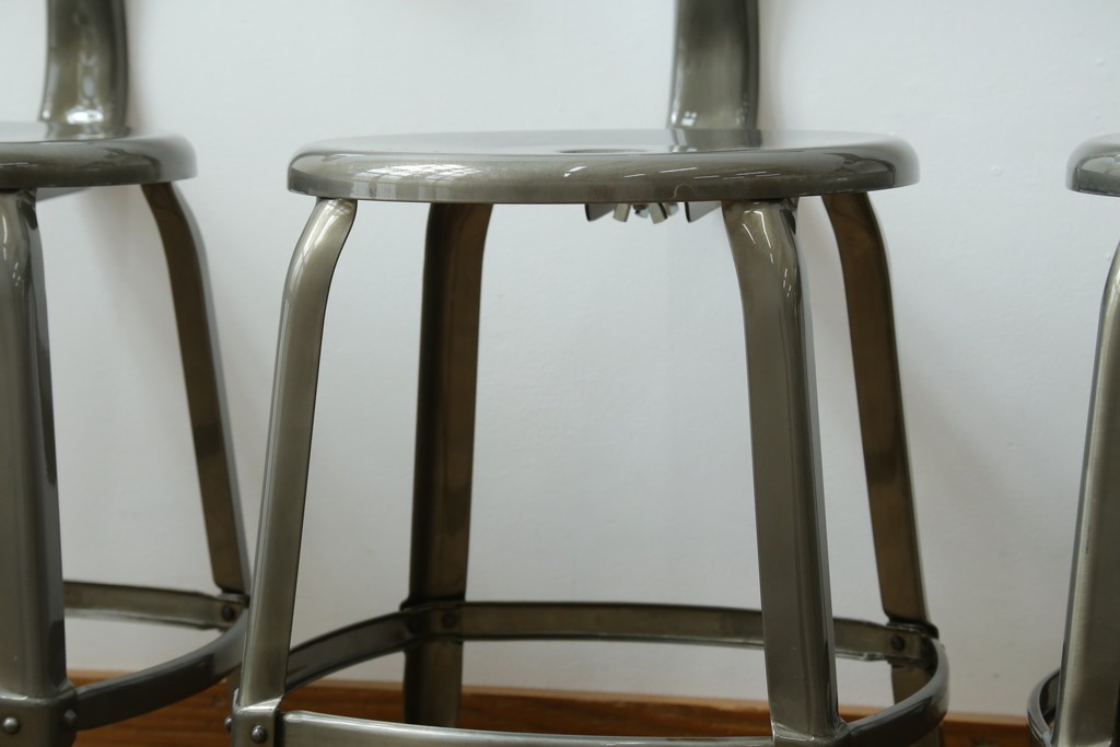中古　美品　フランス　オールスチール製　Whale Tail(ホエールテイル・チェア)　工業用チェアの名作!　Nicolle Chair(ニコルチェア)7脚セット　定価(7脚合計)約41万円　(R-081914)
