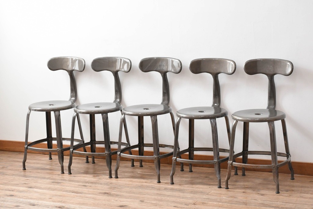 中古　フランス　オールスチール製　Whale Tail(ホエールテイル・チェア)　工業用チェアの名作!　Nicolle Chair(ニコルチェア)5脚セット　定価(5脚合計)約29万円　(R-081915)