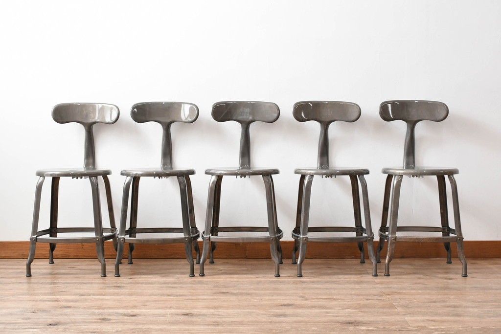 中古　フランス　オールスチール製　Whale Tail(ホエールテイル・チェア)　工業用チェアの名作!　Nicolle Chair(ニコルチェア)5脚セット　定価(5脚合計)約29万円　(R-081915)