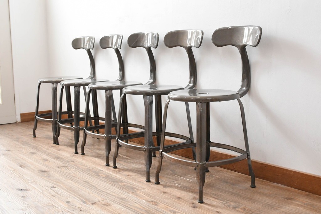 中古　フランス　オールスチール製　Whale Tail(ホエールテイル・チェア)　工業用チェアの名作!　Nicolle Chair(ニコルチェア)5脚セット　定価(5脚合計)約29万円　(R-081915)