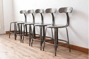 中古　フランス　オールスチール製　Whale Tail(ホエールテイル・チェア)　工業用チェアの名作!　Nicolle Chair(ニコルチェア)5脚セット　定価(5脚合計)約29万円　(R-081915)