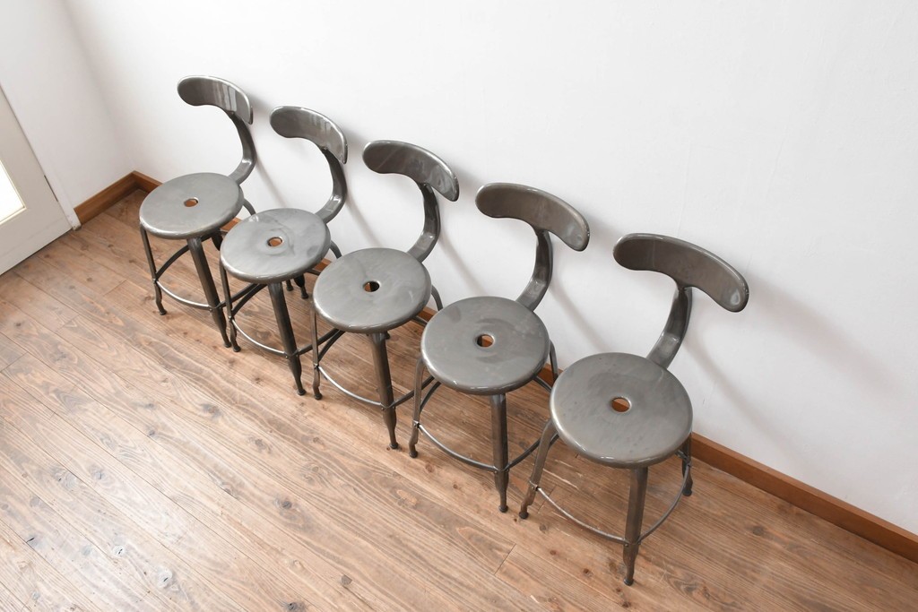 中古　フランス　オールスチール製　Whale Tail(ホエールテイル・チェア)　工業用チェアの名作!　Nicolle Chair(ニコルチェア)5脚セット　定価(5脚合計)約29万円　(R-081915)