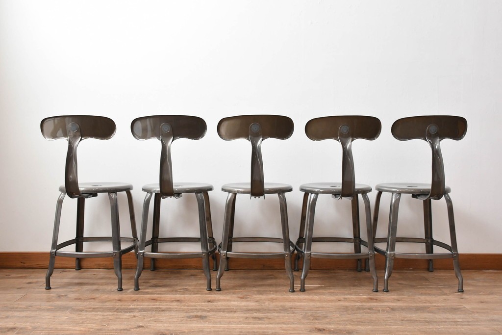 中古　フランス　オールスチール製　Whale Tail(ホエールテイル・チェア)　工業用チェアの名作!　Nicolle Chair(ニコルチェア)5脚セット　定価(5脚合計)約29万円　(R-081915)