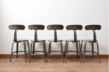 中古　フランス　オールスチール製　Whale Tail(ホエールテイル・チェア)　工業用チェアの名作!　Nicolle Chair(ニコルチェア)5脚セット　定価(5脚合計)約29万円　(R-081915)