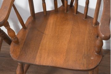 和製ビンテージ　美品　柏木工(KASHIWA)　楢(ナラ)材　挽き物加工が施された背もたれと脚が魅力的なアームチェア4脚セット(ダイニングチェア、板座チェア、イス、椅子、ヴィンテージ、バラ売り可能)(R-081918)