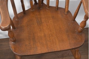 和製ビンテージ　美品　柏木工(KASHIWA)　楢(ナラ)材　挽き物加工が施された背もたれと脚が魅力的なアームチェア4脚セット(ダイニングチェア、板座チェア、イス、椅子、ヴィンテージ、バラ売り可能)(R-081918)