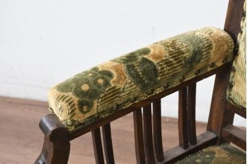 和製アンティーク　彫刻と象嵌入り　大正ロマンの雰囲気漂う古い洋館の高級アームチェア(畳摺り、たたみずり、椅子、サロンチェア、ダイニングチェア)(R-081920)