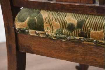 和製アンティーク　彫刻と象嵌入り　大正ロマンの雰囲気漂う古い洋館の高級アームチェア(畳摺り、たたみずり、椅子、サロンチェア、ダイニングチェア)(R-081920)