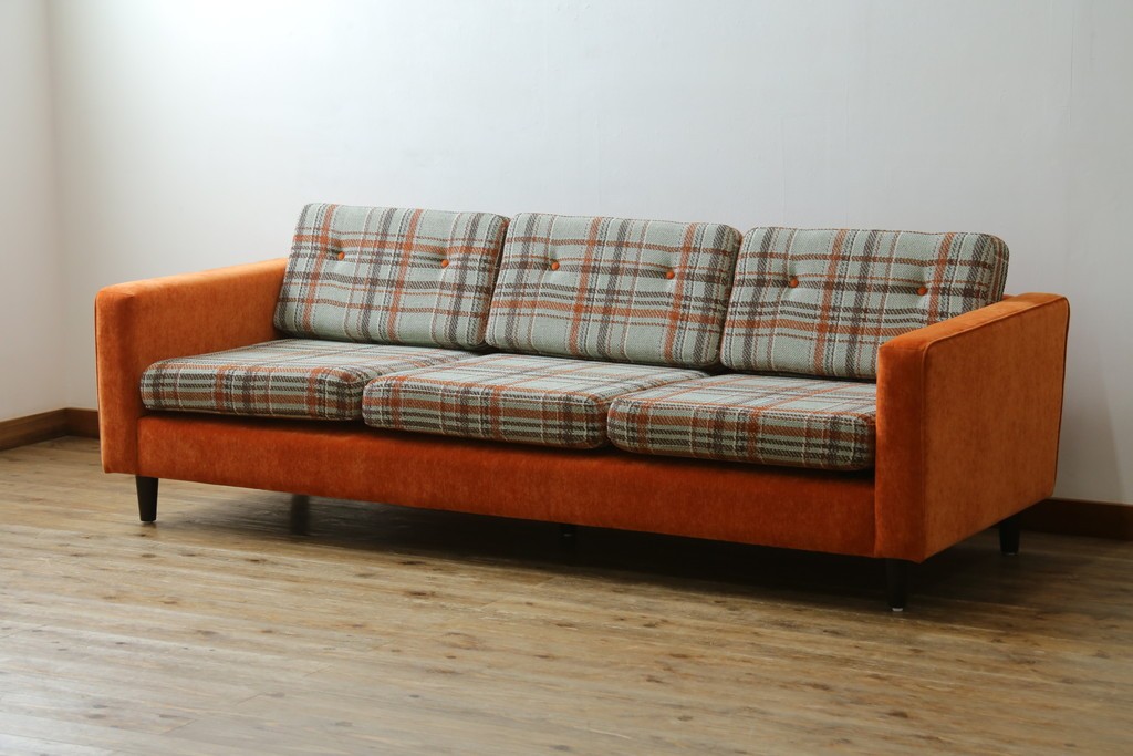中古　美品　ACME Furniture(アクメ ファニチャー)　JETTY(ジェッティ)　色味や柄のバランスがおしゃれな3Pソファ　定価約40万円　(R-081928)