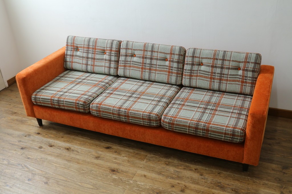 中古　美品　ACME Furniture(アクメ ファニチャー)　JETTY(ジェッティ)　色味や柄のバランスがおしゃれな3Pソファ　定価約40万円　(R-081928)