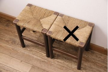 和製ヴィンテージ　松本民芸家具　初期モデル　ラッシ座面がおしゃれなスツール(チェア、椅子、ビンテージ)(R-081948)