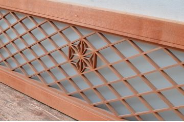 アンティーク建具　片面ガラス　落ち着きのある雰囲気が魅力の組子欄間1枚(明かり取り、明り取り)(R-081958)