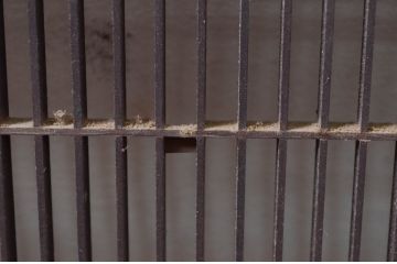 アンティーク建具　上手物!!　繊細な作りが魅力的な筬格子と凝った面取り框の欄間1枚(らんま、明り取り、明かり取り)(R-081961)