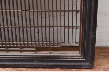 アンティーク建具　上手物!!　繊細な作りが魅力的な筬格子と凝った面取り框の欄間1枚(らんま、明り取り、明かり取り)(R-081961)