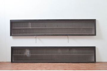 アンティーク建具　上手物!!　繊細な作りが魅力的な筬格子と凝った面取り框の大振りな欄間2枚(らんま、明り取り、明かり取り)(R-081962)