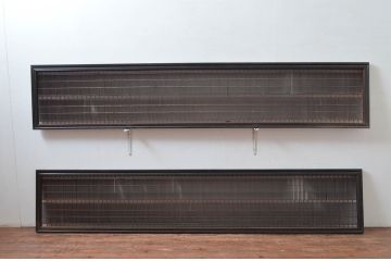 アンティーク建具　上手物!!　繊細な作りが魅力的な筬格子と凝った面取り框の大振りな欄間2枚(らんま、明り取り、明かり取り)(R-081962)