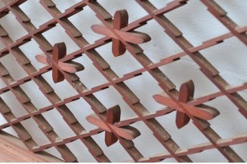 アンティーク建具　かわいらしい組子のデザインが魅力的な欄間2枚セット(らんま、明かり取り、明り取り)(R-081963)