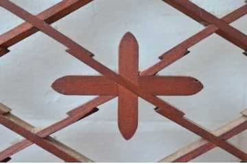 アンティーク建具　かわいらしい組子のデザインが魅力的な欄間2枚セット(らんま、明かり取り、明り取り)(R-081963)