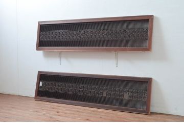 アンティーク建具　職人技が光る!和モダンなデザインが素敵な組子入り筬欄間2枚セット(オサランマ、おさらんま、明かり取り、明り取り)(R-081964)
