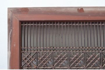 アンティーク建具　職人技が光る!和モダンなデザインが素敵な組子入り筬欄間2枚セット(オサランマ、おさらんま、明かり取り、明り取り)(R-081964)