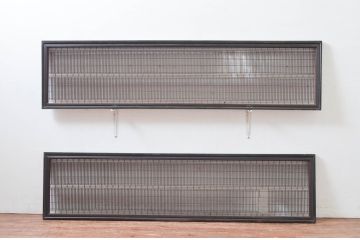 アンティーク建具　上手物!!　繊細な作りが魅力的な筬格子と凝った面取り框の欄間2枚(らんま、明り取り、明かり取り)(R-081966)